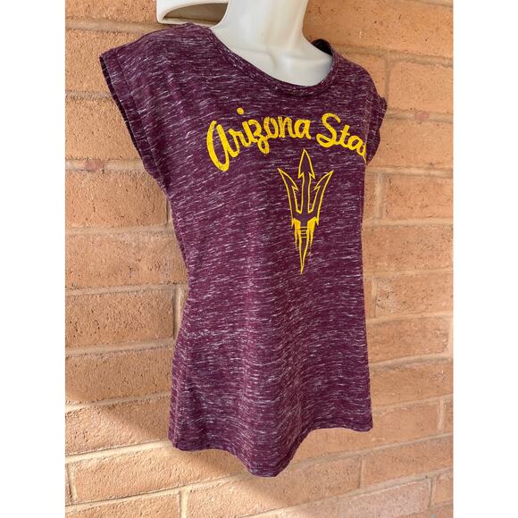ASU Sun Devils Sleeveless T Shirt Maroon Gold Juniors M Arizona State Pitchfork - Picture 5 of 7
